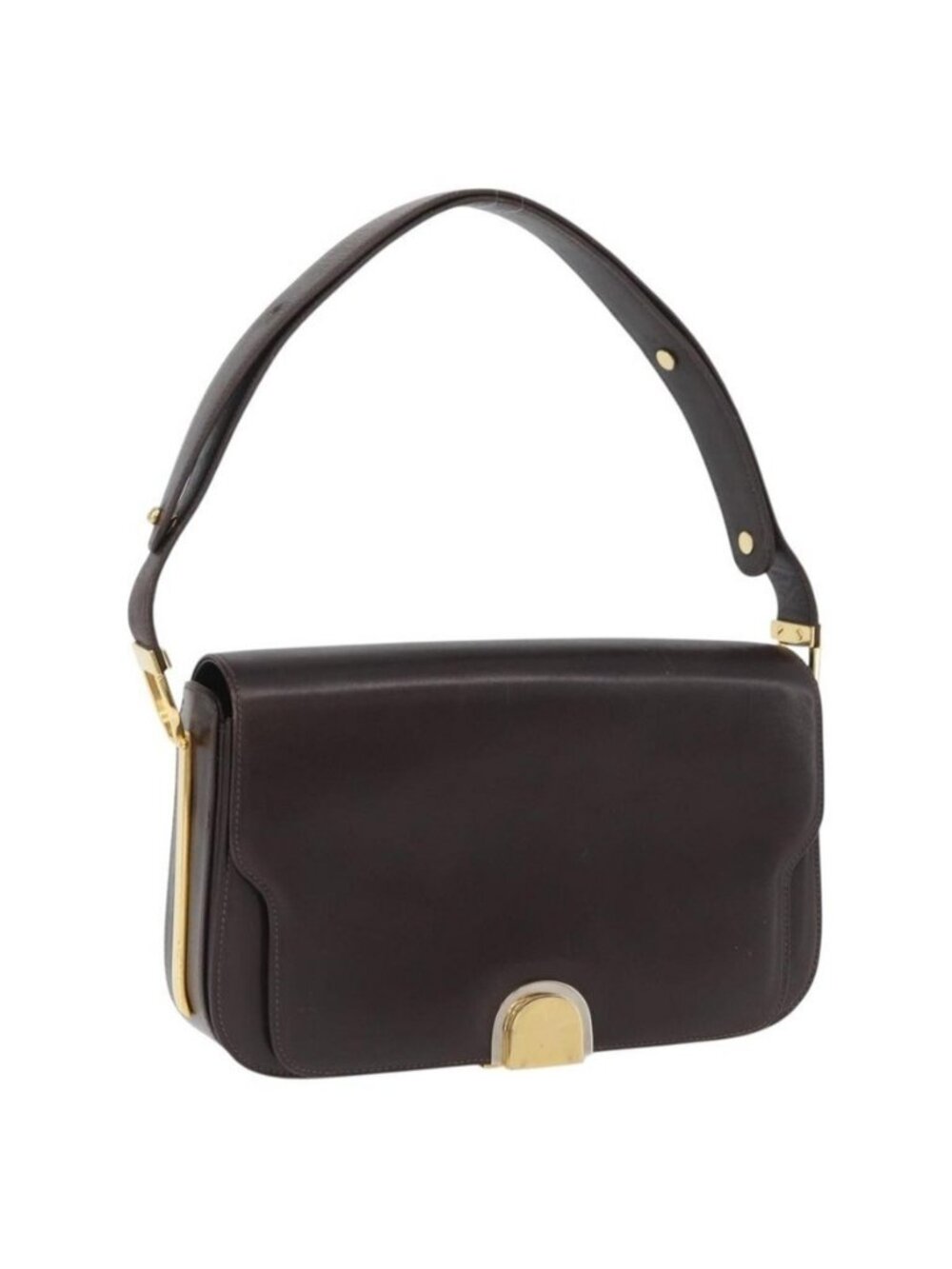 Authentic GUCCI Shoulder Bag Leather Brown Gold